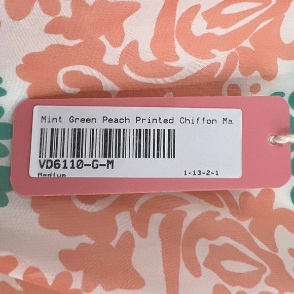 Pink Blush Maternity Mint Green Peach Printed Chiffon Midi Dress Lined Medium - Picture 5 of 9